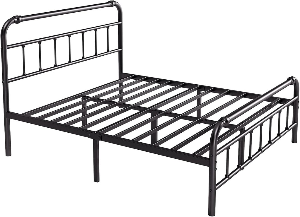 BOSRII Queen Size Bed Frame with Headboard and Footboard, 18 Inches High, 3500 Pounds Heavy Duty Metal Slats Support for Mattress, No Box Spring Needed, Noise-Free, Black