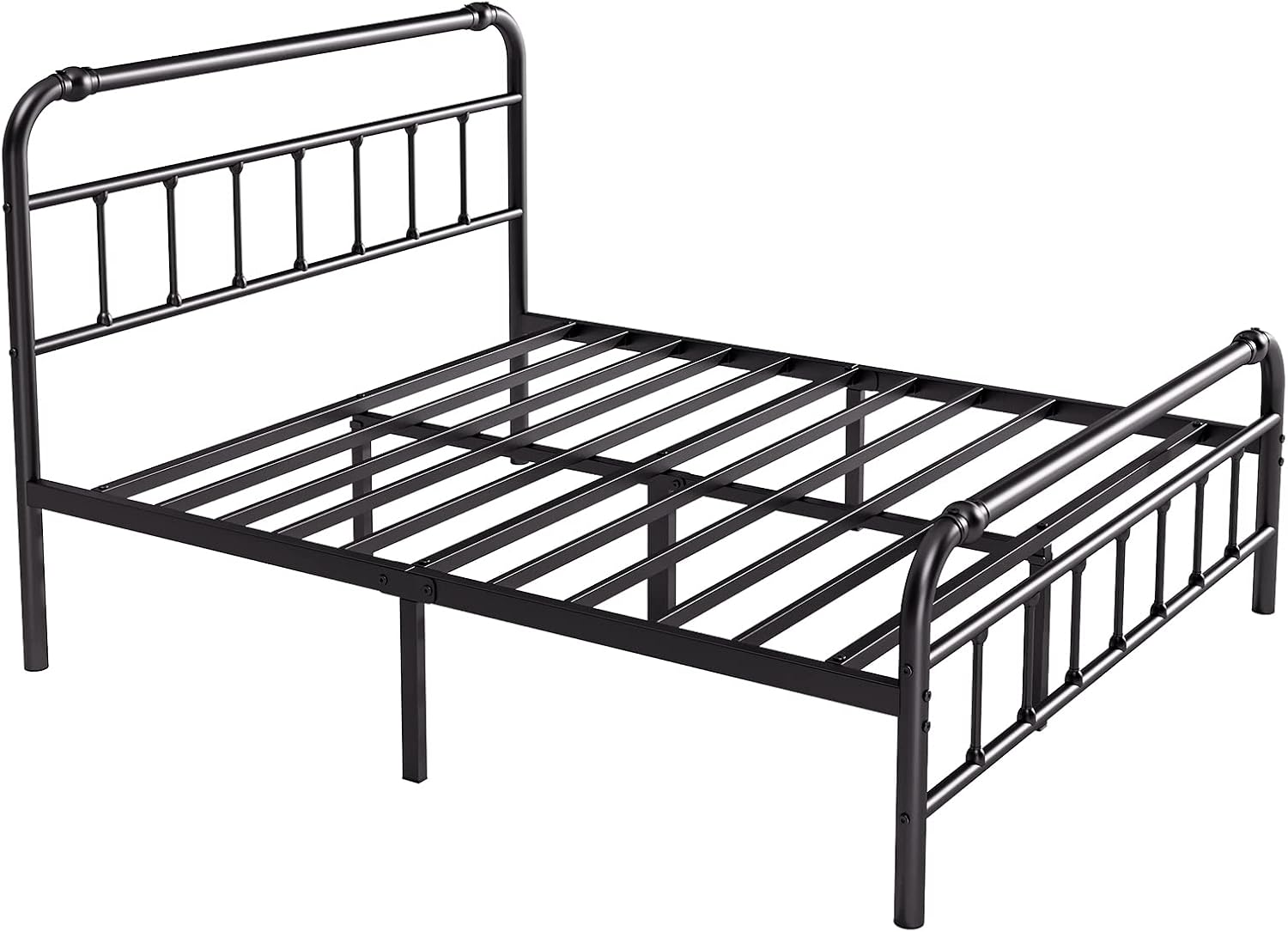 BOSRII Queen Size Bed Frame with Headboard and Footboard, 18 Inches High, 3500 Pounds Heavy Duty Metal Slats Support for Mattress, No Box Spring Needed, Noise-Free, Black