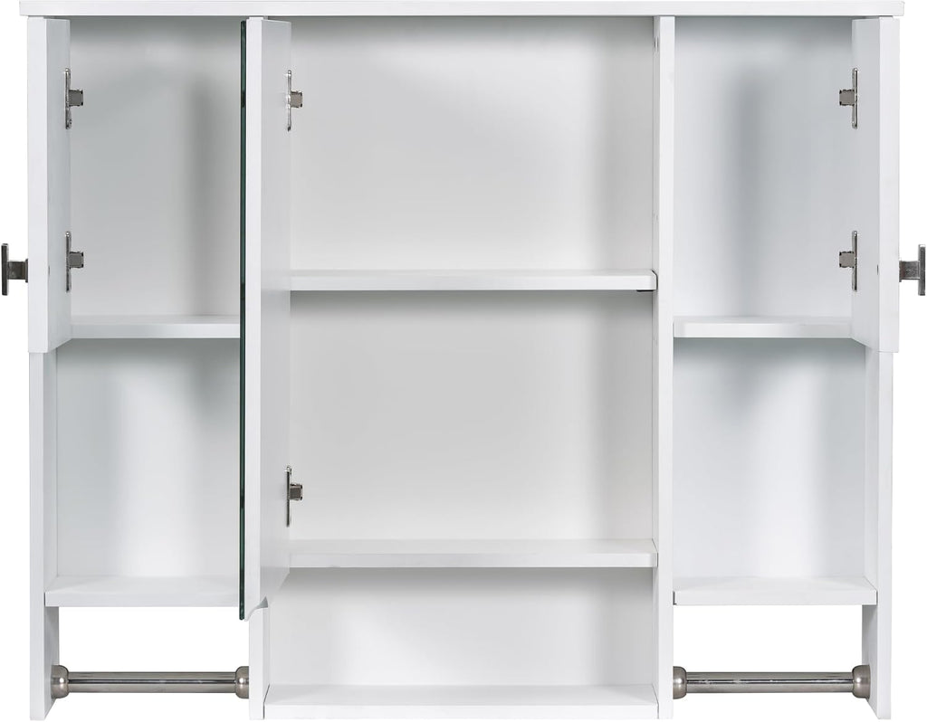 Merax Medicine Cabinet with Mirror, Wall Mount Bathroom Cabinet 35' x 28' Over Toilet Storage Cabinet Organizer with Doors, Open Shelves, and Towel Bars, Mirrored Bathroom Wall Cabinet