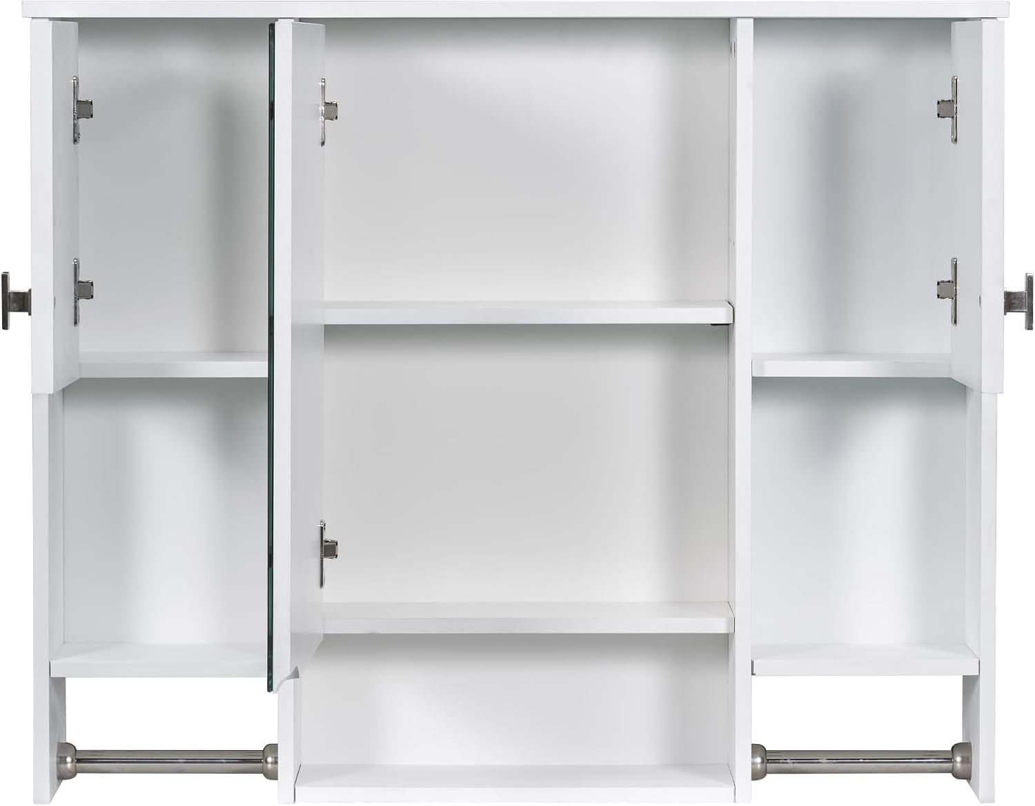 Merax Medicine Cabinet with Mirror, Wall Mount Bathroom Cabinet 35' x 28' Over Toilet Storage Cabinet Organizer with Doors, Open Shelves, and Towel Bars, Mirrored Bathroom Wall Cabinet