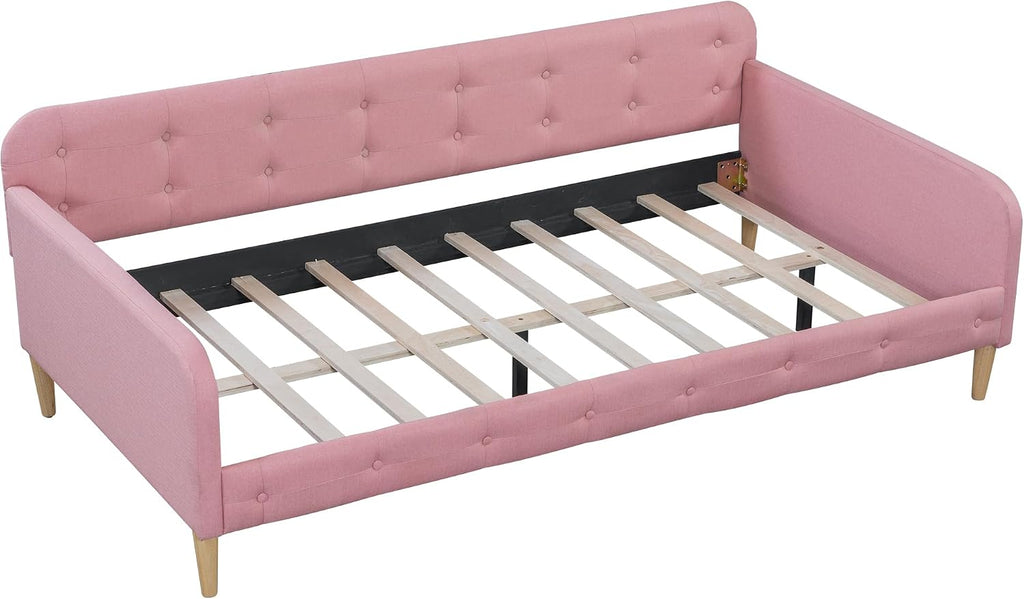 Merax 79' Twin Size Linen Upholstered Daybed with 4 Wood Legs, Pink
