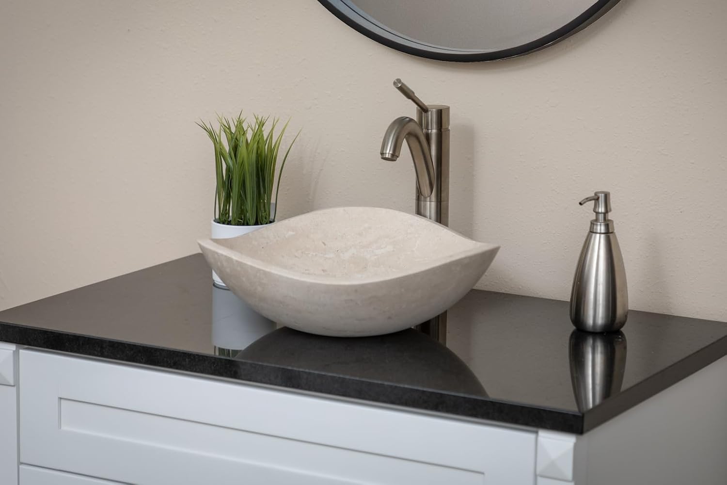 Eden Bath Round Freeform Vessel Sink, Honed Beige Travertine - Stylish Bathroom Sink