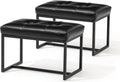 Glitzhome Ottoman Bench Pack of 2, Modern PU Leather Vanity Stools Chairs with Metal Frame, Makeup Stool Padded Foot Rest Stool for Living Room Vanity, Entryway, Bathroom, Black