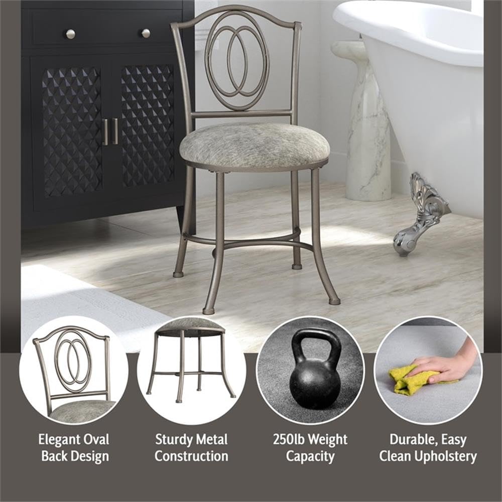 Hillsdale Emerson Metal Vanity Stool, Silver, 51053A