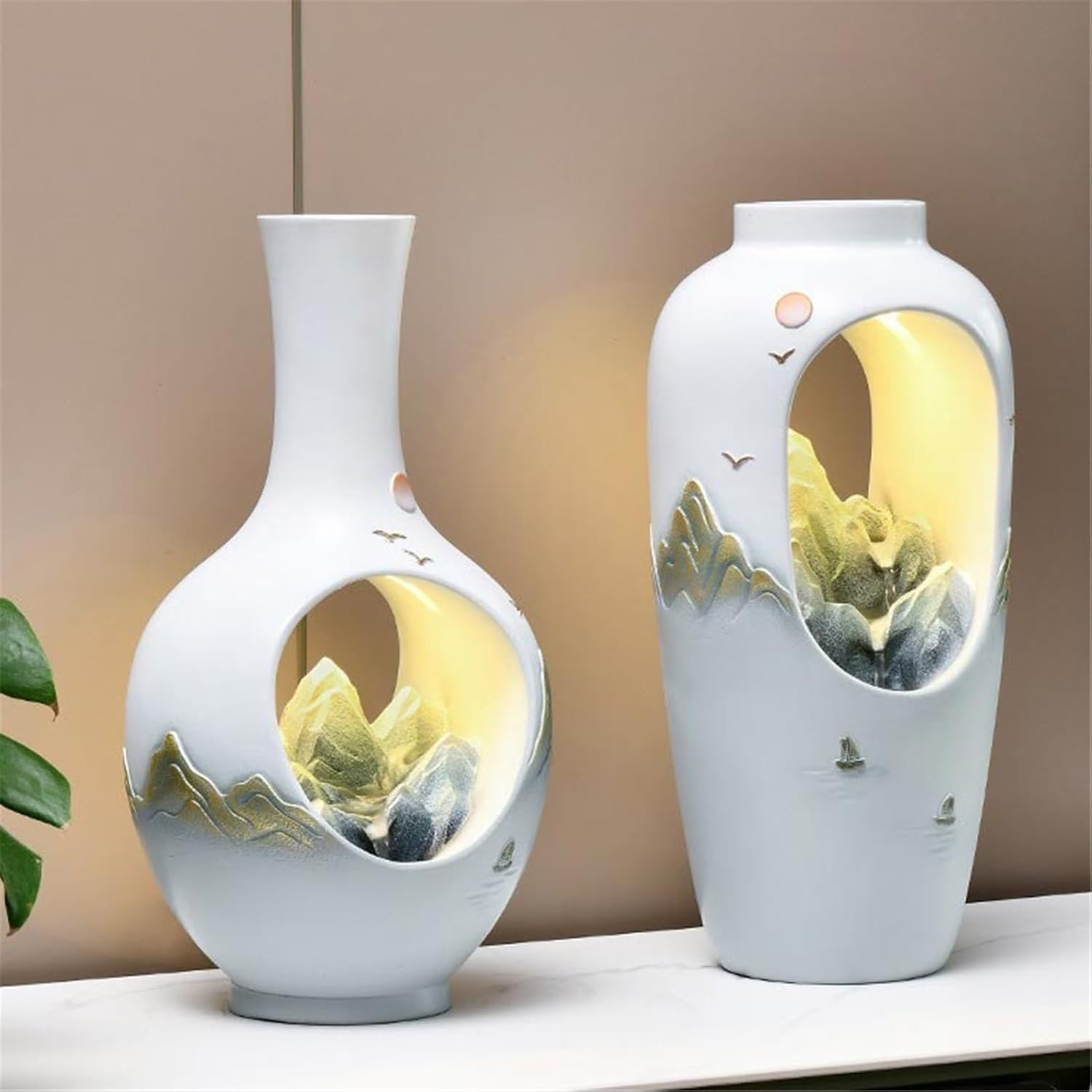 Tabletop Water Fountain Tabletop Water Fountain, Chinese Vase with Flowing Water Ornaments for Home Office Office Relaxation Meditation Fountain(Small)