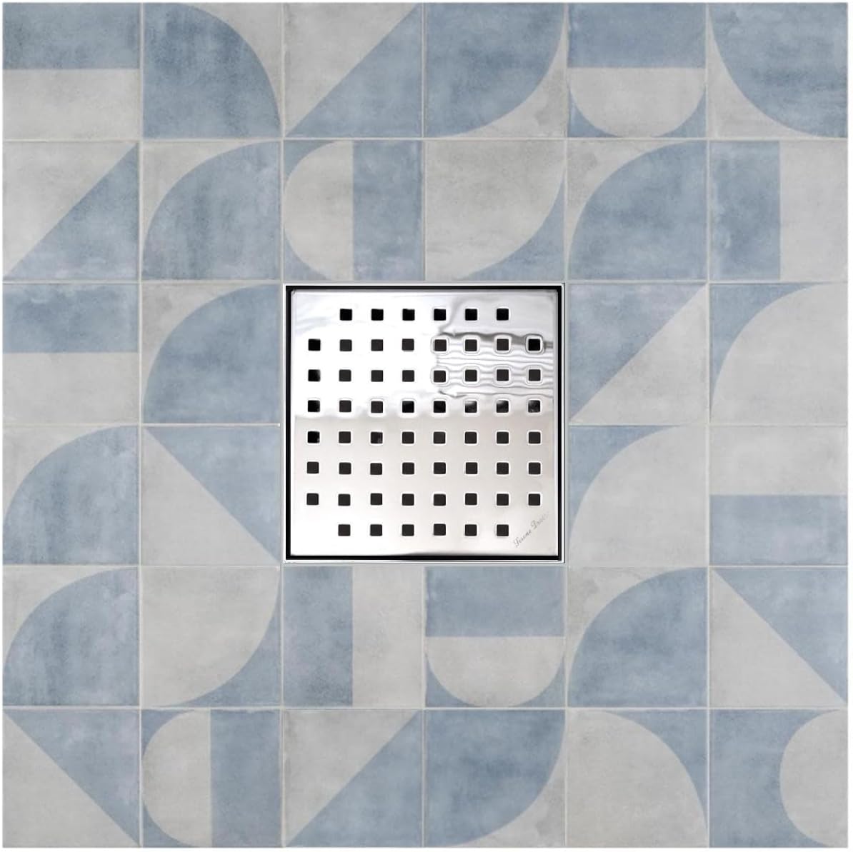 Serene Square Shower Drains - Traditional Square Design 6 Inch- stainless steel Luxurious line by Serene Steam include Rubber fitting (Polished Chrome)