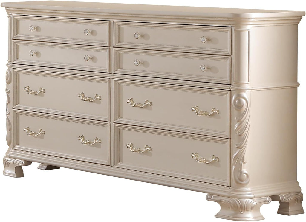 First of a Kind Victoria Off White Traditional 4 Piece Queen Bedroom Set with Upholstered Tufted Headboard Elegant European Inspired Design Coordinated Furniture Collection