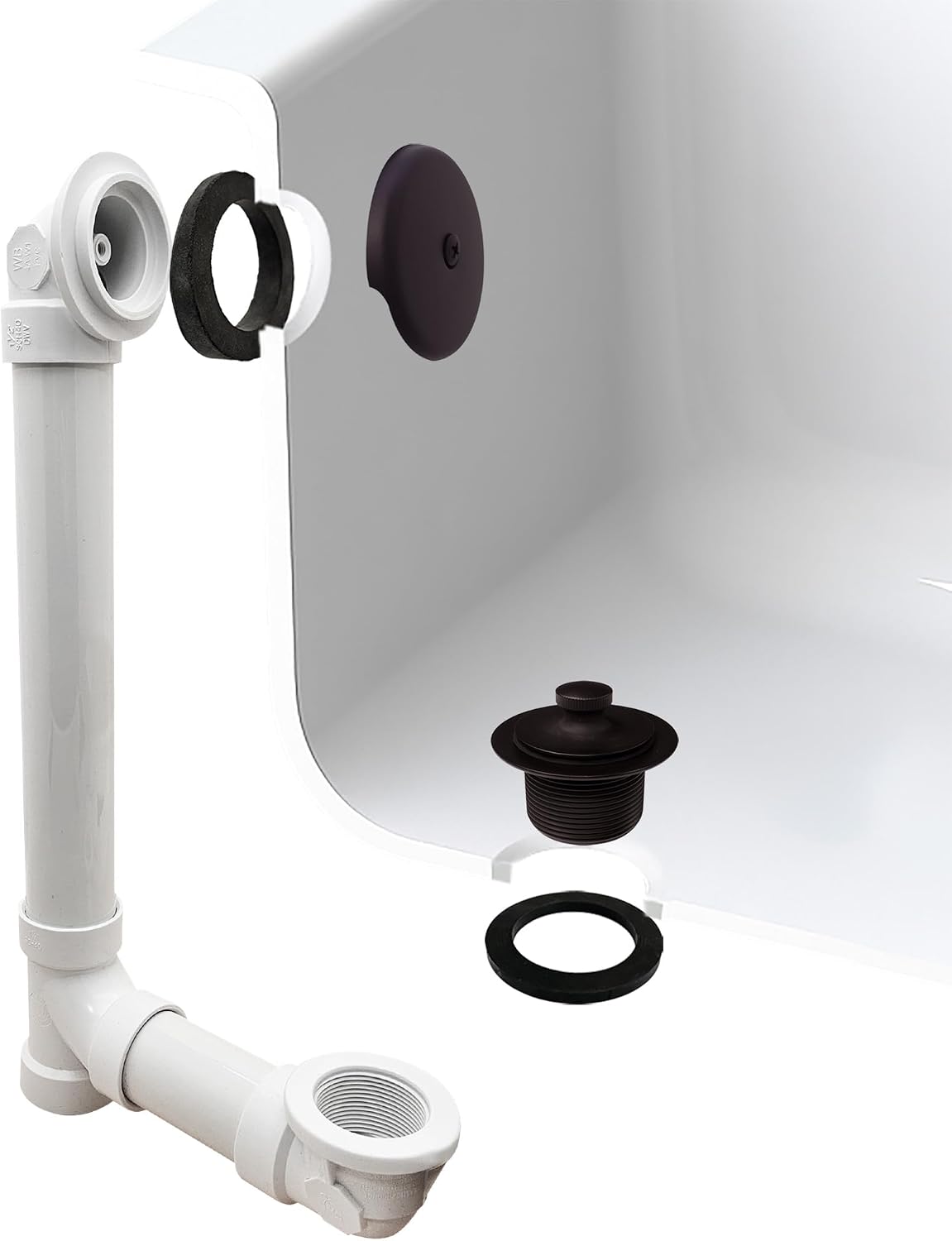Westbrass D49721-12-12 1-1/2' Bath Waste & Overflow Assembly with Pull Drain Stopper and One-Hole Faceplate Top Elbow - Sch. 40 PVC, Oil Rubbed Bronze (12-Pack)