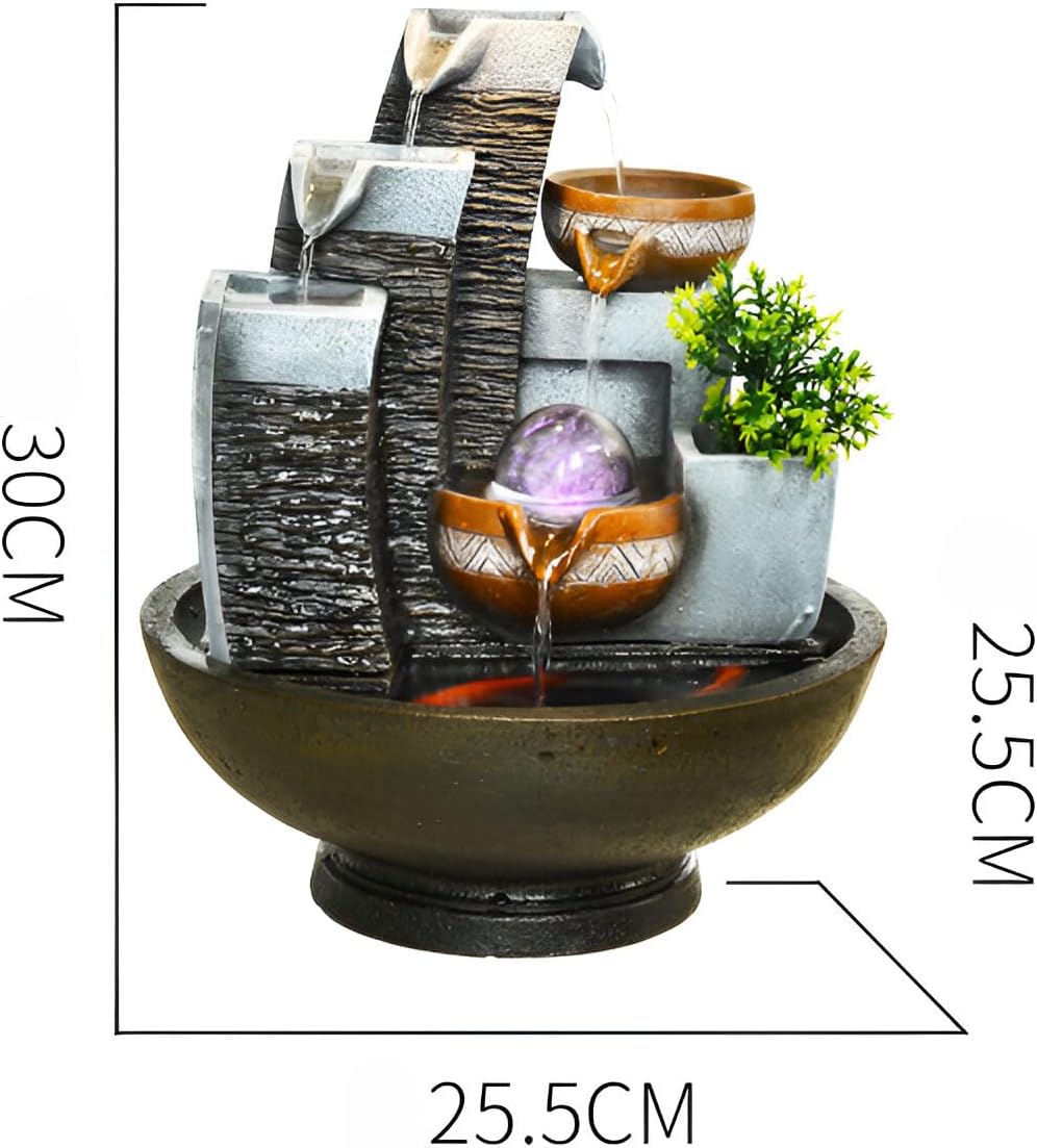 16.93' Indoor Tabletop Fountain with LED Fish Tank, Lighted Crystal Ball & Free 10 Natural Crystals – Water Feature for Home, Office, Entryway & Housewarming Gift (Style 2)