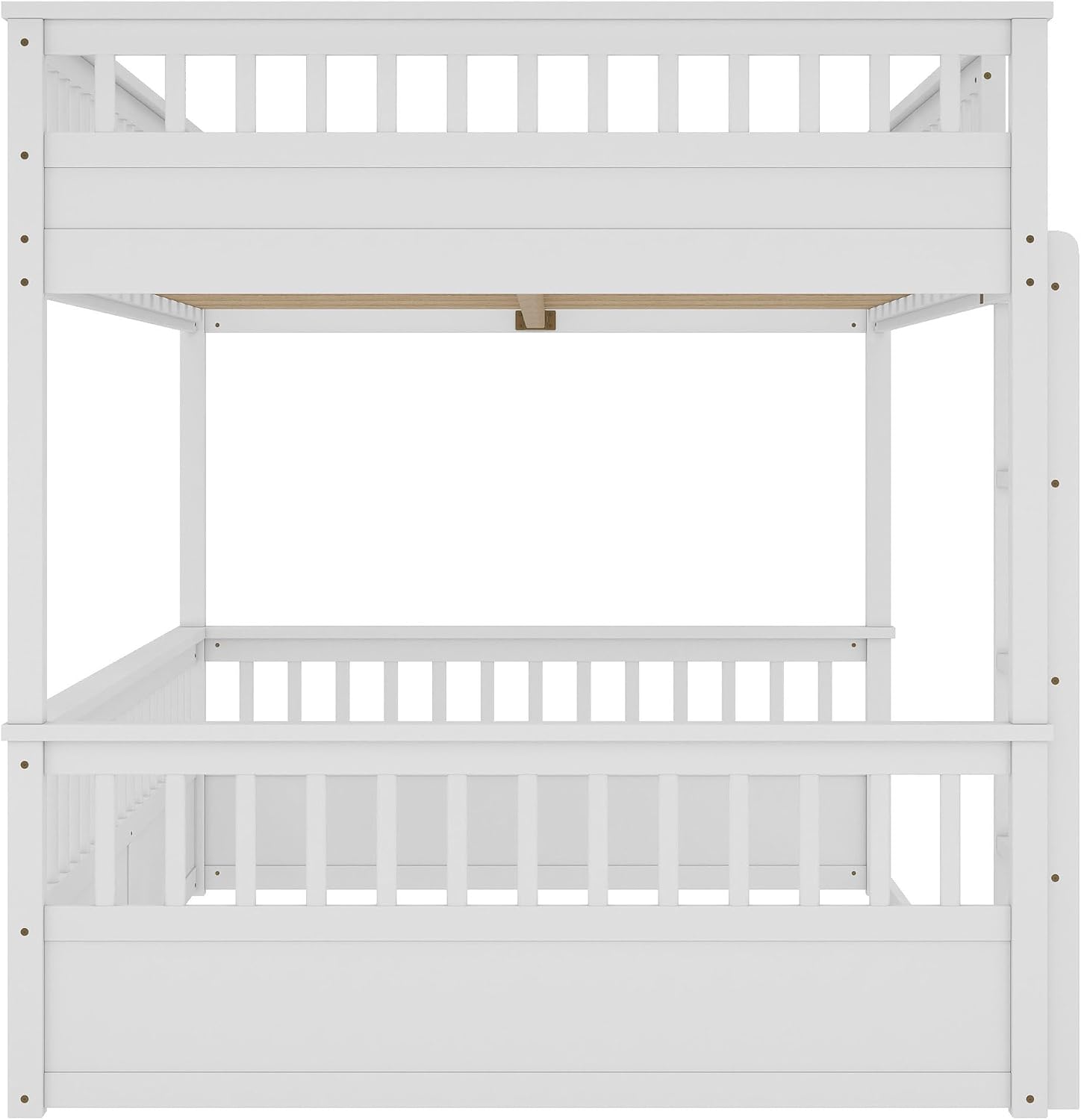 RUNNA Rustic Solid Wood Bunk Bed for Kids Teens with Ladder and Guardrails, Detachable Split Design,No Box Spring Needed (Off White, Queen Over Queen)