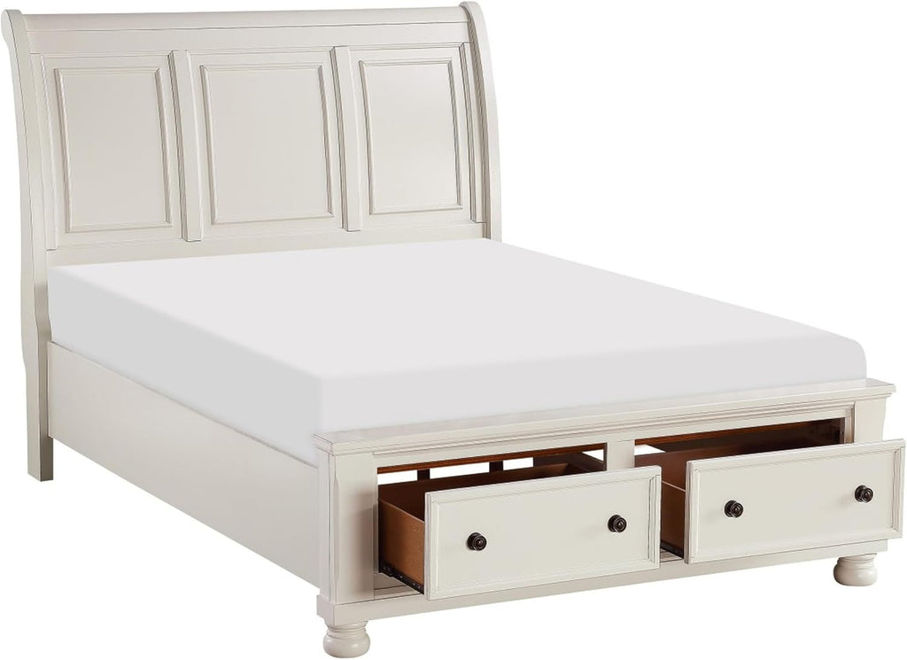 Ben Four Piece Queen Size Bedroom Set- Transitional Style- White- Bronze