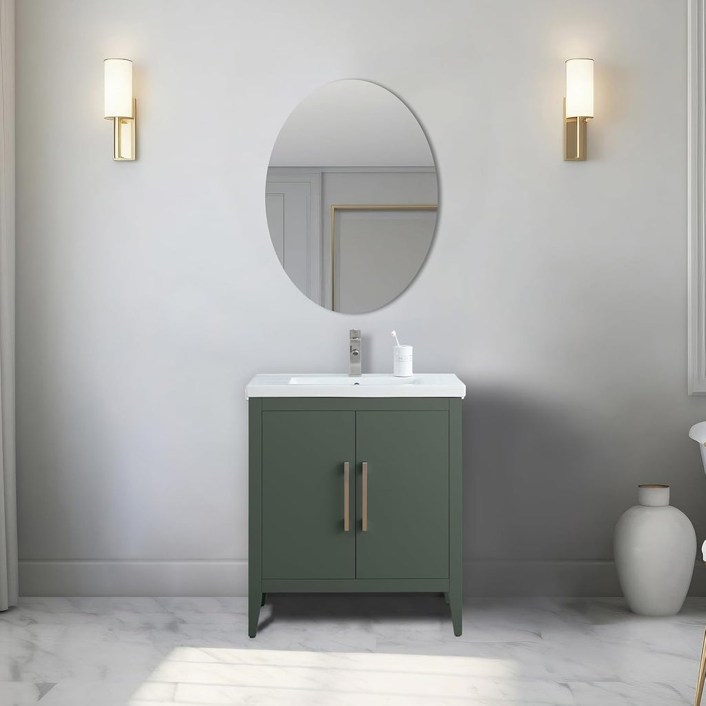 Vanity Art 30 inch Bathroom Vanity with Single Sink & Ceramic Top, Vanity Cabinet with Soft-Closing Doors, Solid Wood Frame, Vintage Green, VA9030-VG-BN1