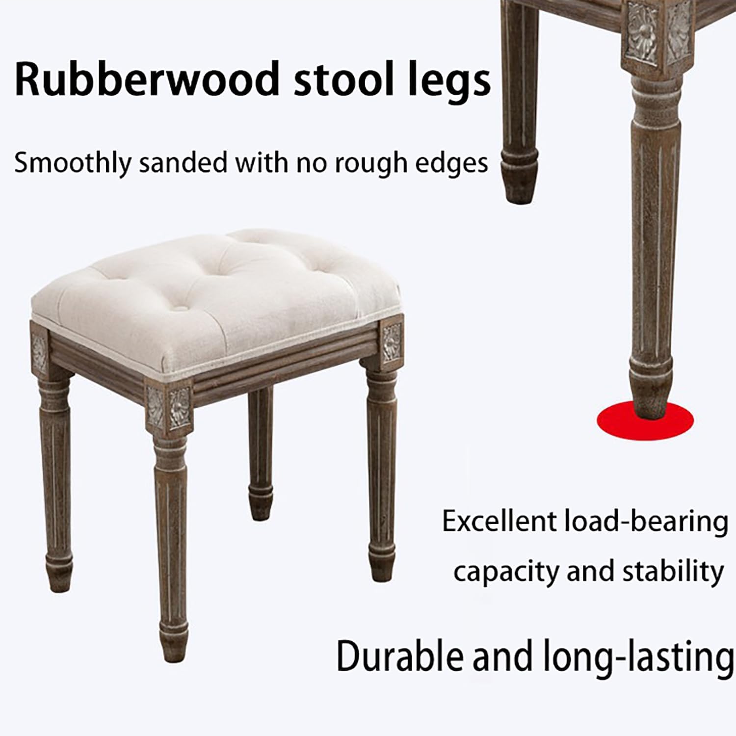 Upholstered Vanity Stool with Carved Dressing Makeup Bench with Solid Wood Legs Multi-Functional and Comfy Retro Bench Piano Seat for Bedroom, Bathroom, Vanity Table,Stripes