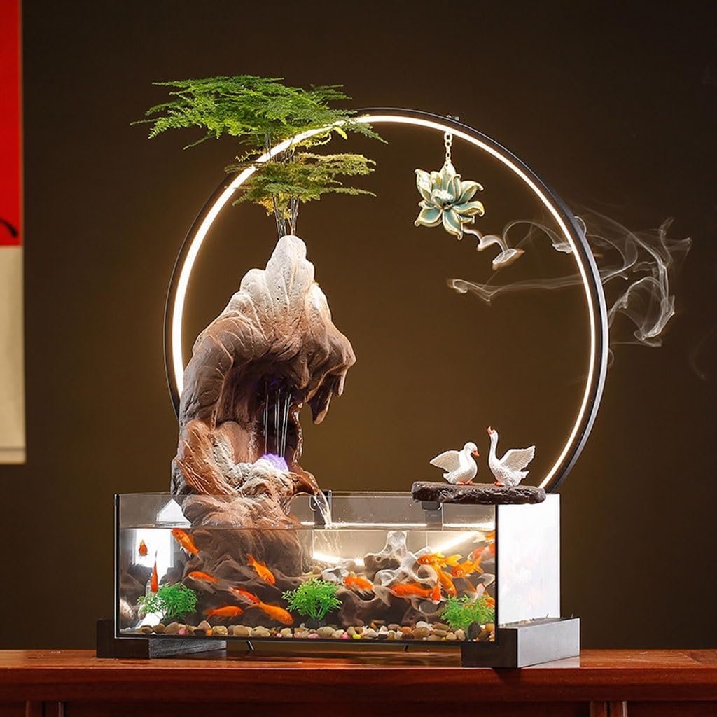 Waterfall Fountain Indoor Home Water Fish Tank Ornaments Living Room Desktop Chinese Rockery Wheel Circulation Fountain Table Top Water