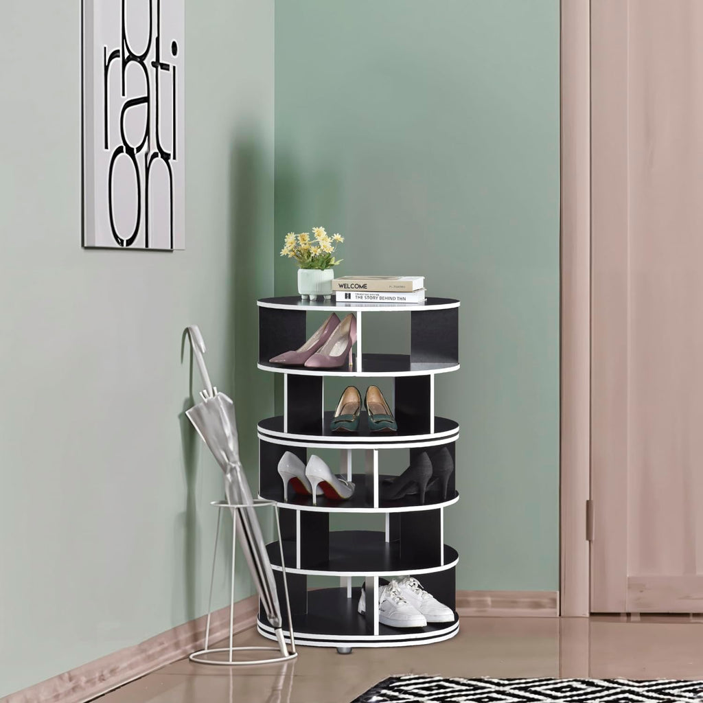 Kings Brand Furniture - 5-Tier Rotating Shoe Rack, 360° Revolving Lazy Susan Spinning Shoe Rack Tower Storage Organizer for Closet Entryway Bedroom Hallway, Black