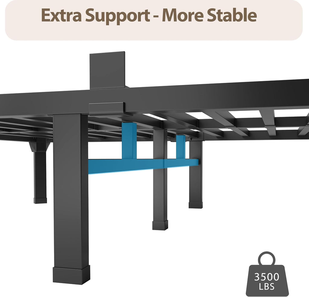 ROIL 14 Inch King Size Bed Frame with Mattress Slide Stopper - Double Black Basic Anti Squeak Steel Slats Metal Platform, Heavy Duty Noise Free Easy Assembly Bedframes, No Box Spring Needed