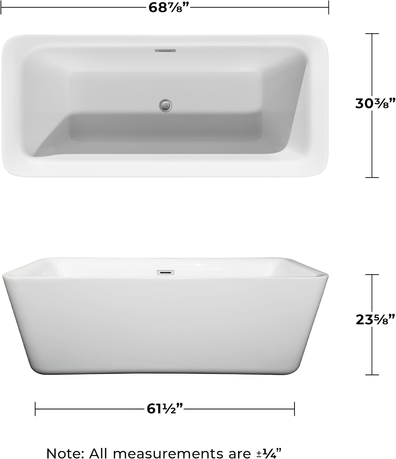 Emily 69 inch Freestanding Bathtub in White with Polished Chrome Drain and Overflow Trim