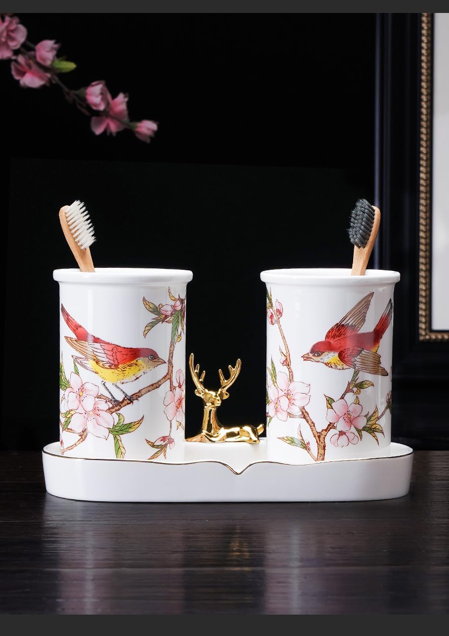 Bathroom Decor,Rustic Bathroom Accessories Set Easter Decor Bathroom Soap Dispenser Set Home Decor Aesthetic Rustic Bathroom Decor Boho Farmhouse Western Apartment Decor 5-Piece Magpie Washbasin Set