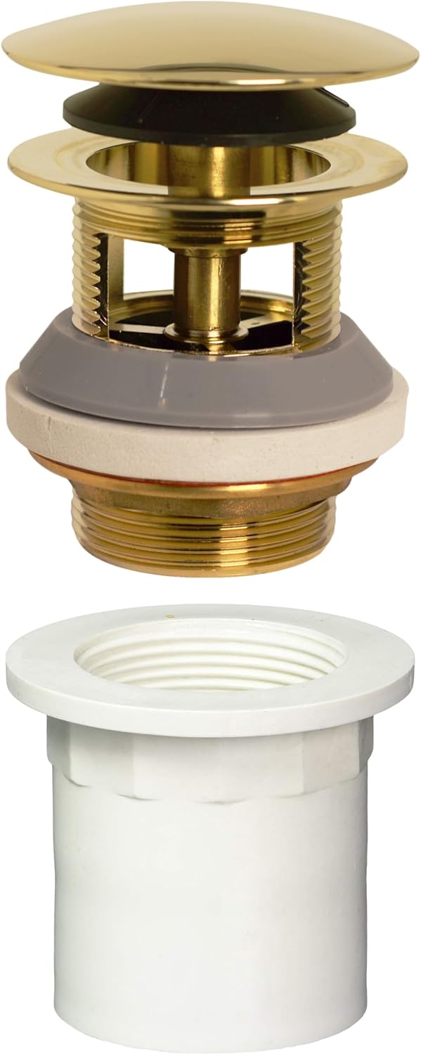 Westbrass D98LTBPA-01 Integrated Overflow Drain 1-1/2 in. NPSM Coarse Thread Tip-Toe Mechanism with PVC Adapter, Polished Brass