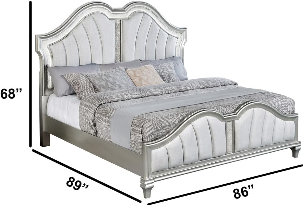 Best Quality Furniture Silver Embossed Wood Bedroom Set with King Panel Bed
