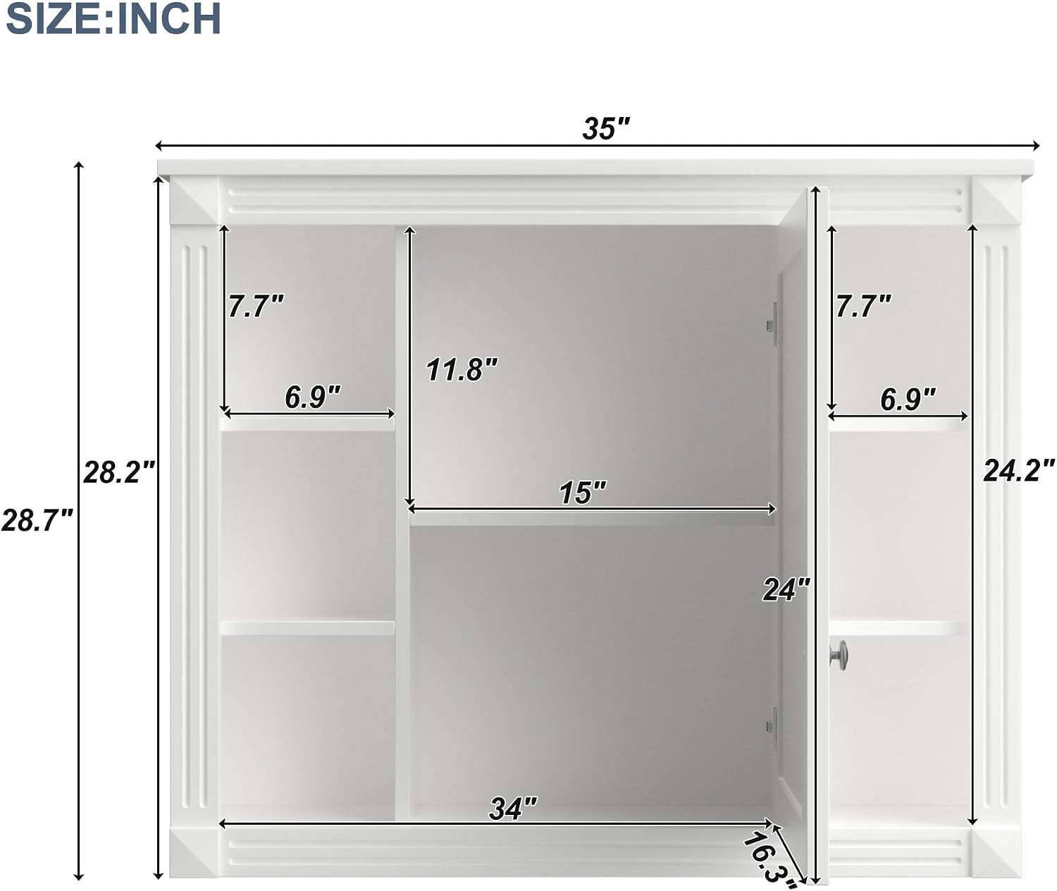 Merax Medicine Cabinet with Mirror, Wall Mount Bathroom Cabinet 35' x 28' Over Toilet Storage Cabinet Organizer with Door and Open Shelves, Mirrored Bathroom Wall Cabinet