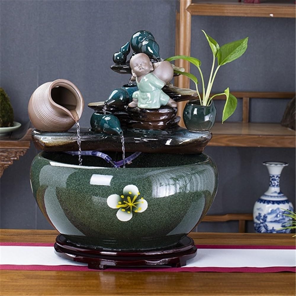 Tabletop Fountain Ceramic Fish Tank with Circulating Water Feature, Landscape Goldfish with Lily Pot Tabletop Water Fountain(Large)