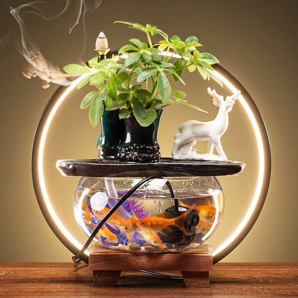 Tabletop Waterfall Tabletop Fountain Water Fountain Ornament with Glass Fish Tank Office Desktop Decoration Home Lucky Ornament Tabletop Water Fountain (Color : B)