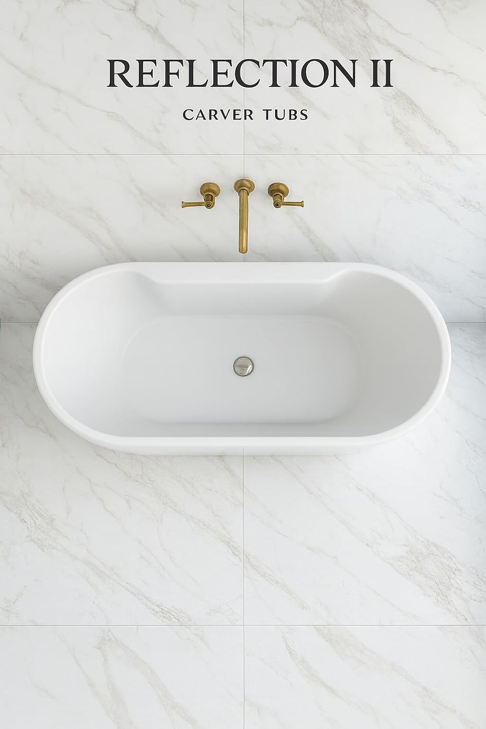 Carver Tubs - Reflection II 67' - Modern White Freestanding Bathtub With Heated Jetted Air Massage - White Oval Acrylic Fiberglass Tub With Chrome Drian - Comfort Warmth - 67'L x 31.5'W x 23.5'H