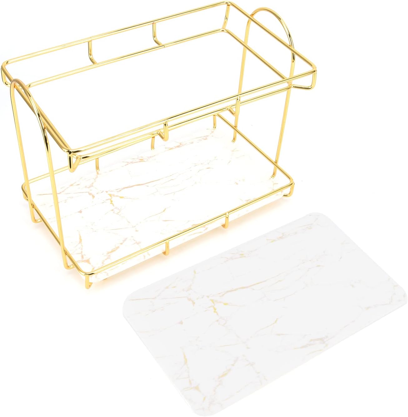 Bathroom Accessory, 2 Tiers Gold Bathroom Countertop Rack Metal Storage Shelf Bathroom Corner Shelf Bathroom Countertop Rack Bathroom Container for Home Hotel Gold