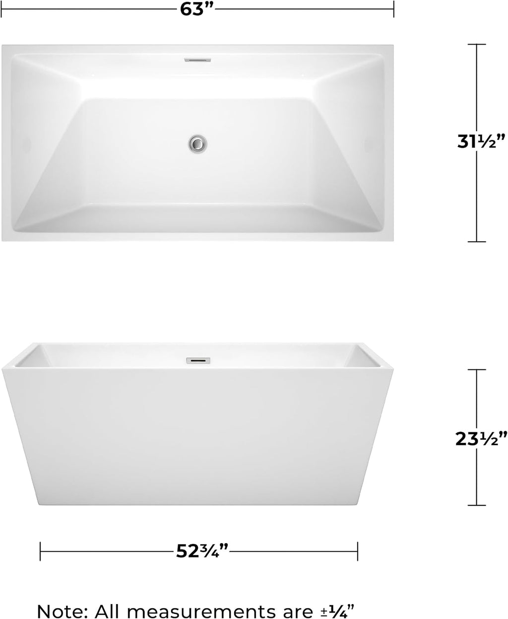 Sara 63 inch Freestanding Bathtub in White with Polished Chrome Drain and Overflow Trim