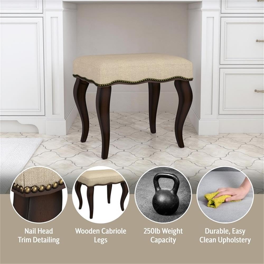 Hillsdale Hamilton Wood and Upholstered Backless Vanity Stool for Makeup Room and Bathroom, Burnished Oak