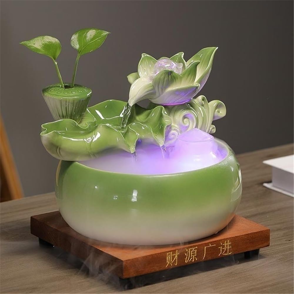 Desktop Fountain Ceramic Fish Tank Tabletop Fountain with Feng Shui Ball for Indoor and Home Decoration
