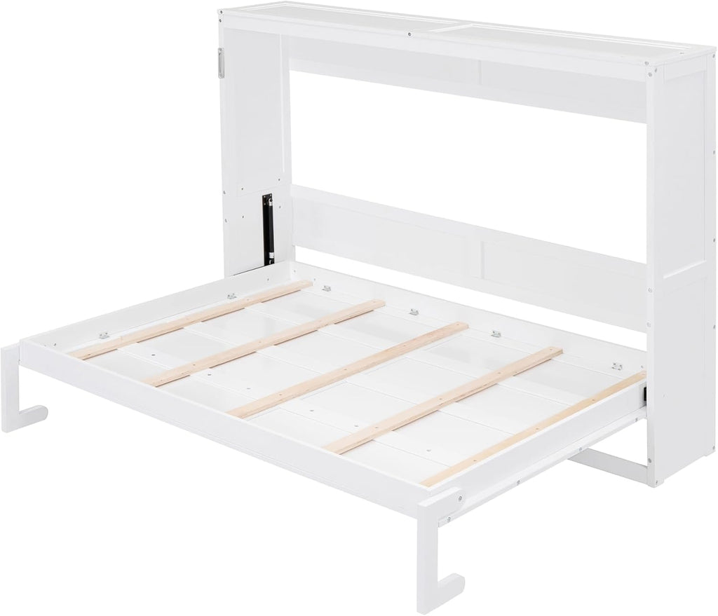 Merax Modern Farmhouse Solid Wood Murphy Bed Chest/Space Saving/Wood Slat Support/Full,White