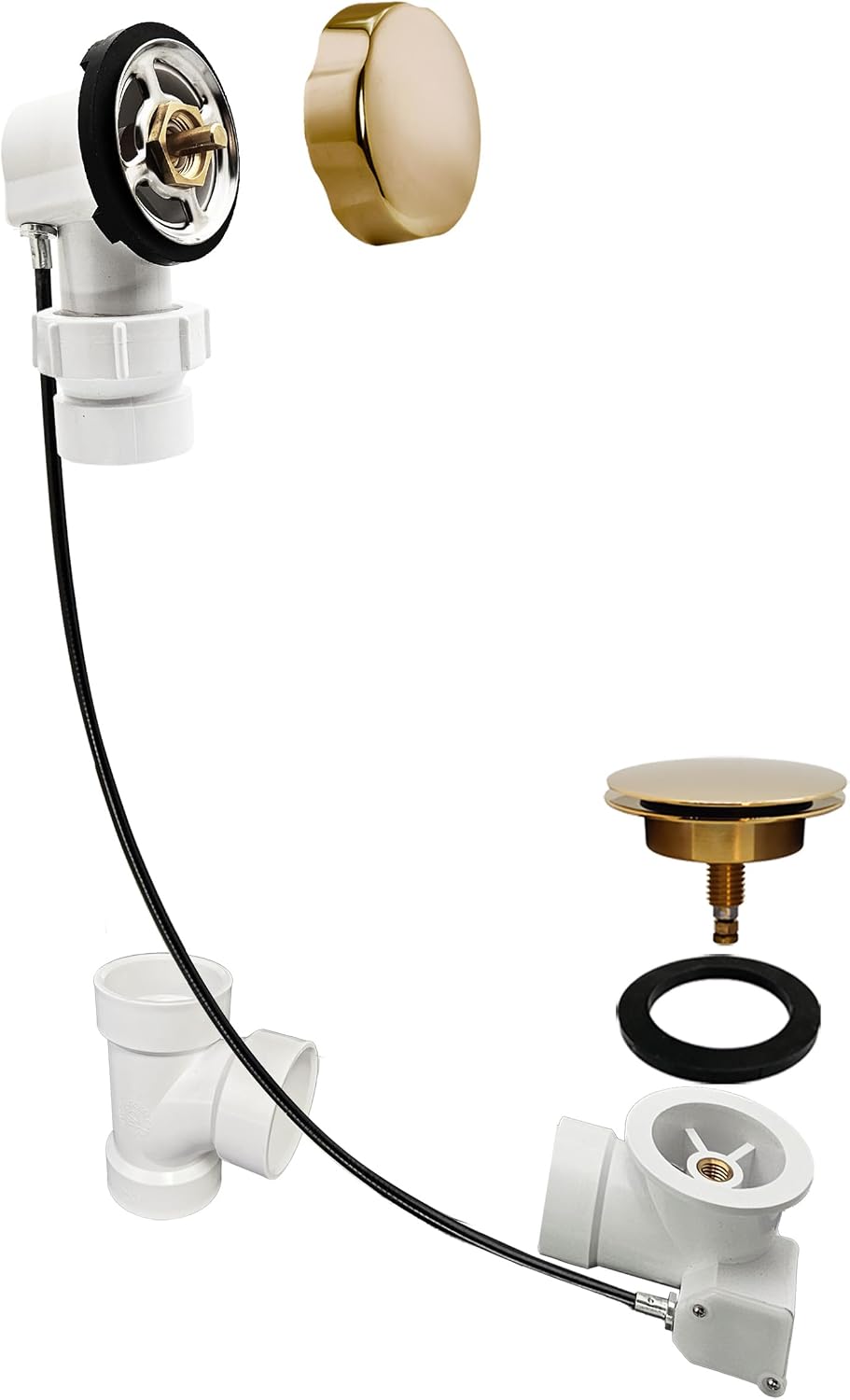 Westbrass A50P45BJ-01 1-1/2' Sch. 40 PVC 45' Cable Driven Bath Waste Kit with Ball Joint Head and Brass Trim Drain Kit, Polished Brass
