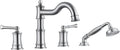 Roman Bathtub Faucet Set With Hand Shower 4 Hole Deck Mount Tub Filler With Diverter, 2 Lever Handle Rough-in Valve and Water Supply Lines Included for Bathroom Tub, Brushed Nickel