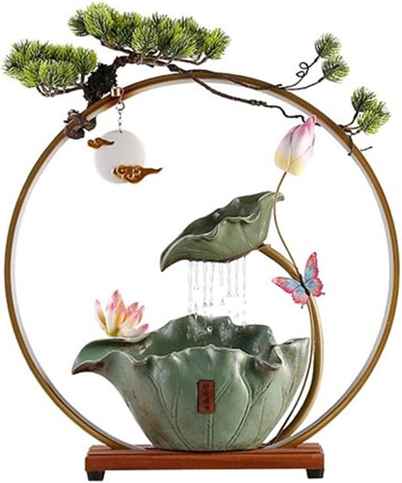 Tabletop Fountain Flowing Water Circulation Ornaments Desktop Fountain Ceramic Lotus Decorations