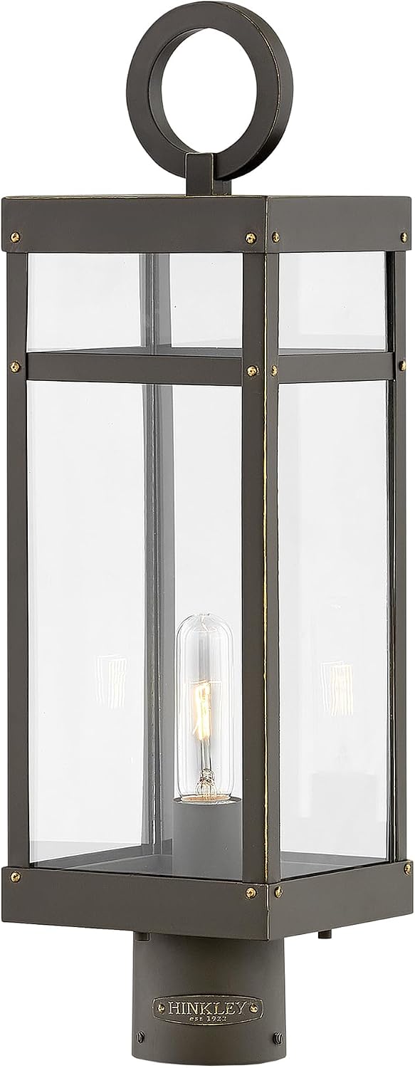 Hinkley Porter 22.75' Outdoor Single Light Low Voltage Post Mount Lantern – Clear Glass, 12V Bulb Included, Pathway Driveway Landscape, Pier Mount Compatible, Post Sold Separately – Oil Rubbed Bronze