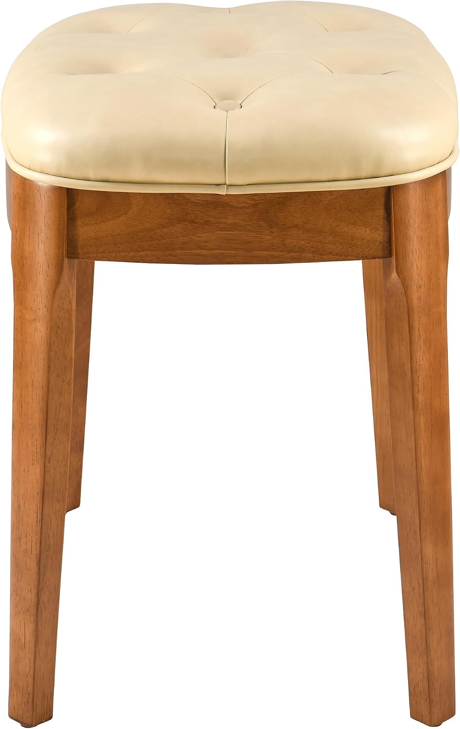 Vanity Stool with Padded Cushion, Vanity Bench with Wood Legs, Piano Bench Seat with with Solid Wood Legs, Backless Vanity Stool for Makeup Room, Bedroom, Dining Room and Study Room, Beige