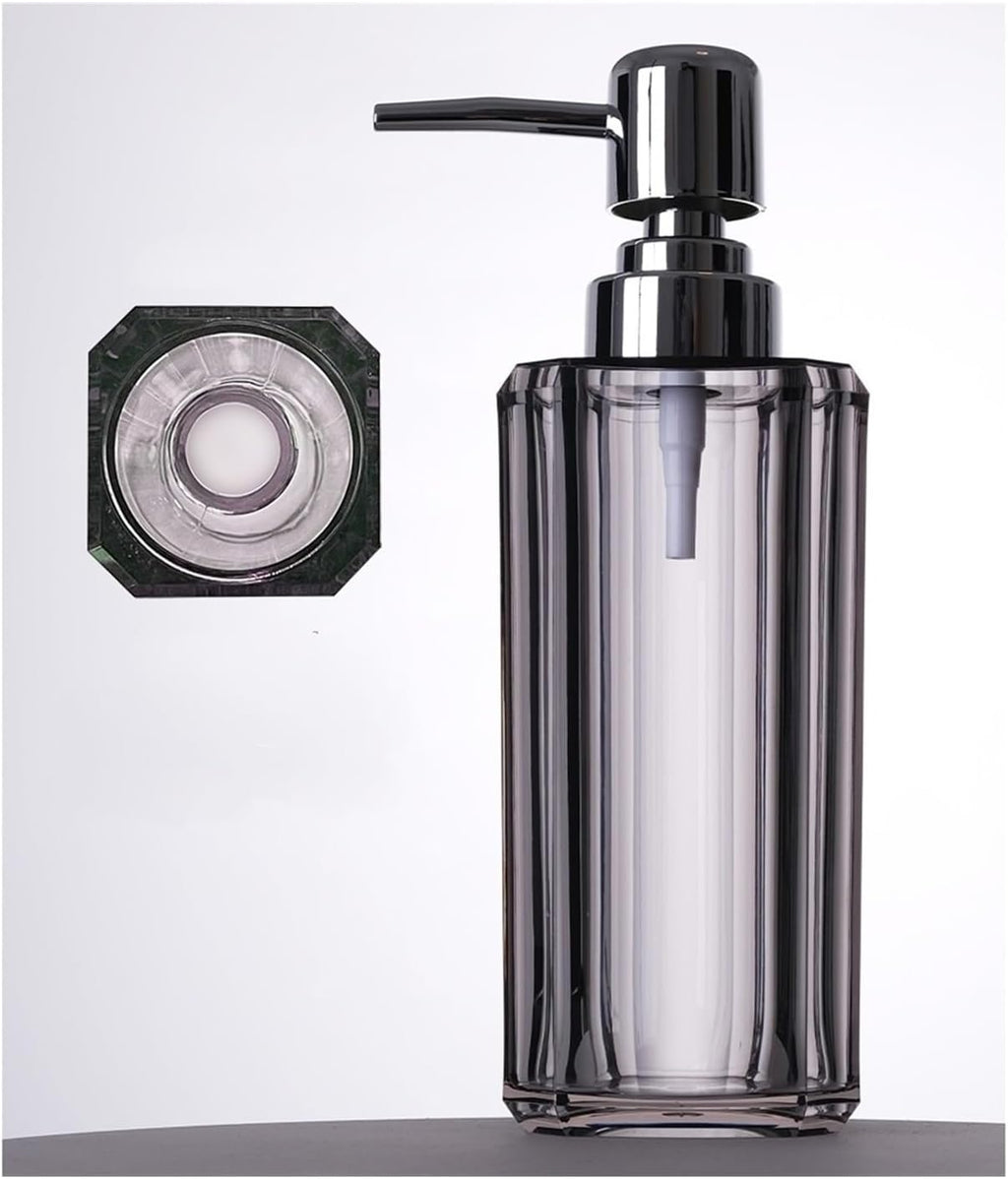 Bathroom Kitchen Luxury Resin Clear Refillable Liquid Soap Dispenser Pump Bottle for Vanity, Countertop, Sink, Electroplated Silver Plastic for Dish