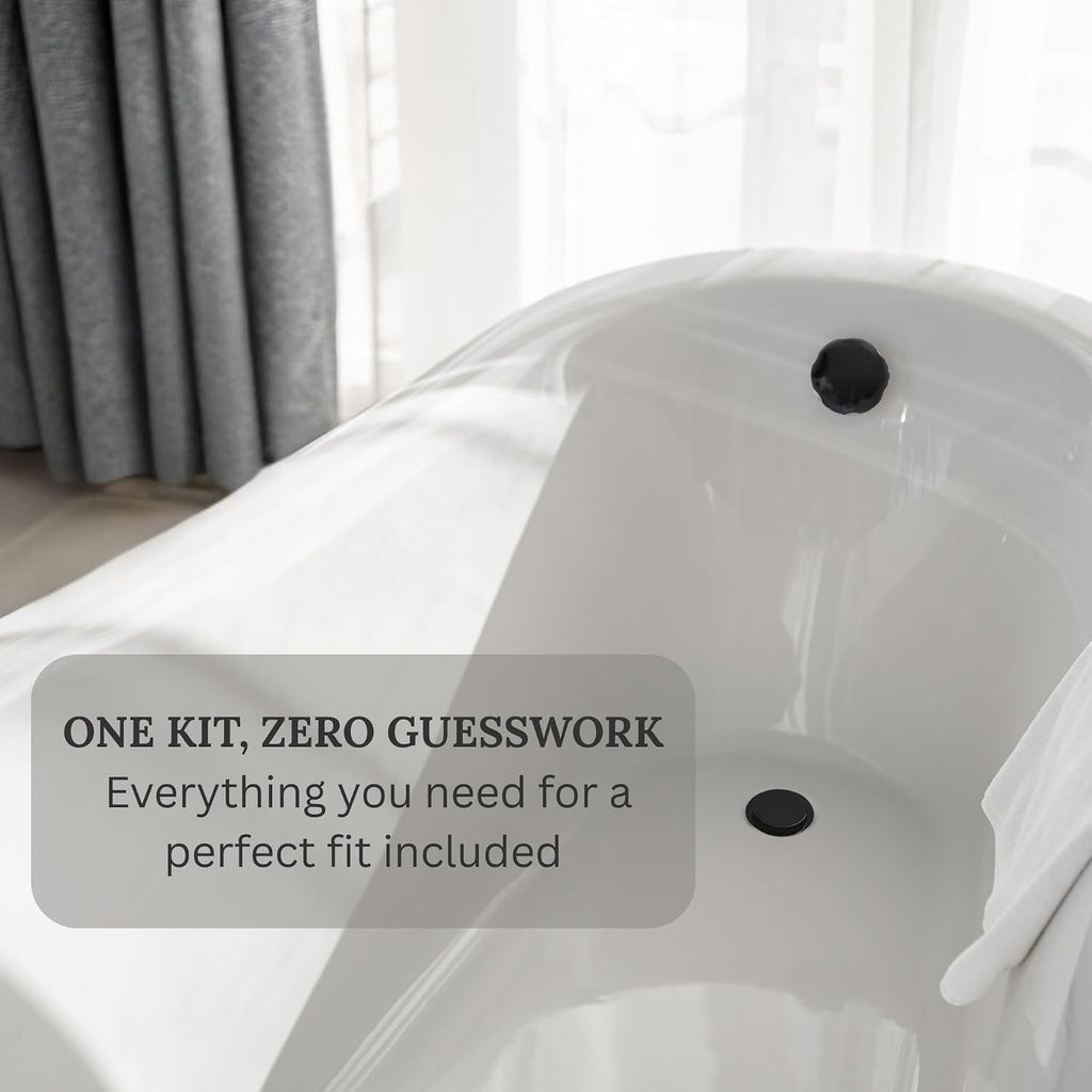 Westbrass A50P45-62 45' SCH. 40 PVC Cable Driven Bath Drain Trim Kit with Rotary Overflow Cover Knob and Pop-Up Stopper, Matte Black