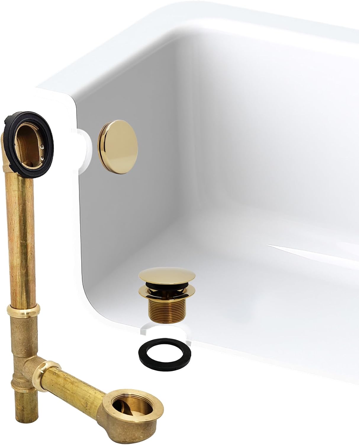 Westbrass A325H-01 14' Brass Bath Waste & Overflow Assembly with European Tip-Toe Drain Plug and Illusionary Faceplate, Polished Brass