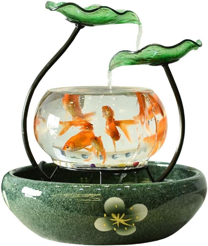 Tabletop Fountain Tabletop Fountain Ceramic Lotus Leaf Desktop Fountain Fish Tank with Atomizer Fountain Home Decoration 12.2 Inches Exquisite Decoration