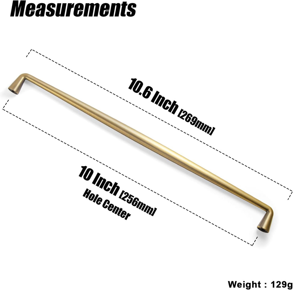 Goo-Ki Brushed Brass Bronze Zinc Alloy Cabinet Handles - 10''(256mm) Hole Center Affordable Luxury Cabinet Pull Hardware for Bedroom, Kitchen, 6 Pack……