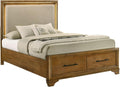 HomeStock Honey Brown Wood Bedroom Set 5 Piece - Platform Bed with Lighted Headboard & Storage Queen
