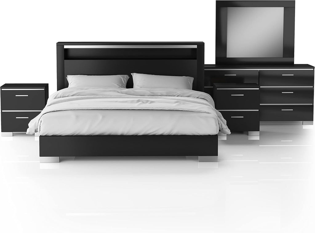HOMES: Inside + Out Linsey Contemporary Wood 5-Piece King Bedroom Set, Box Spring Required, Black