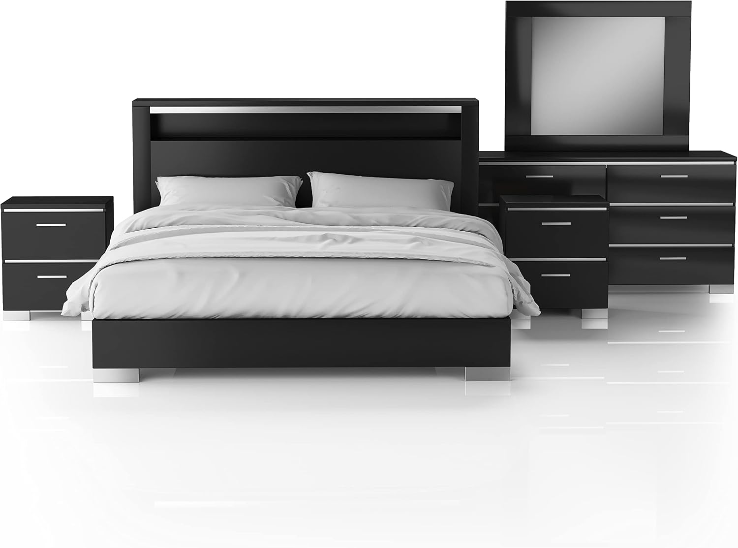 HOMES: Inside + Out Linsey Contemporary Wood 5-Piece King Bedroom Set, Box Spring Required, Black