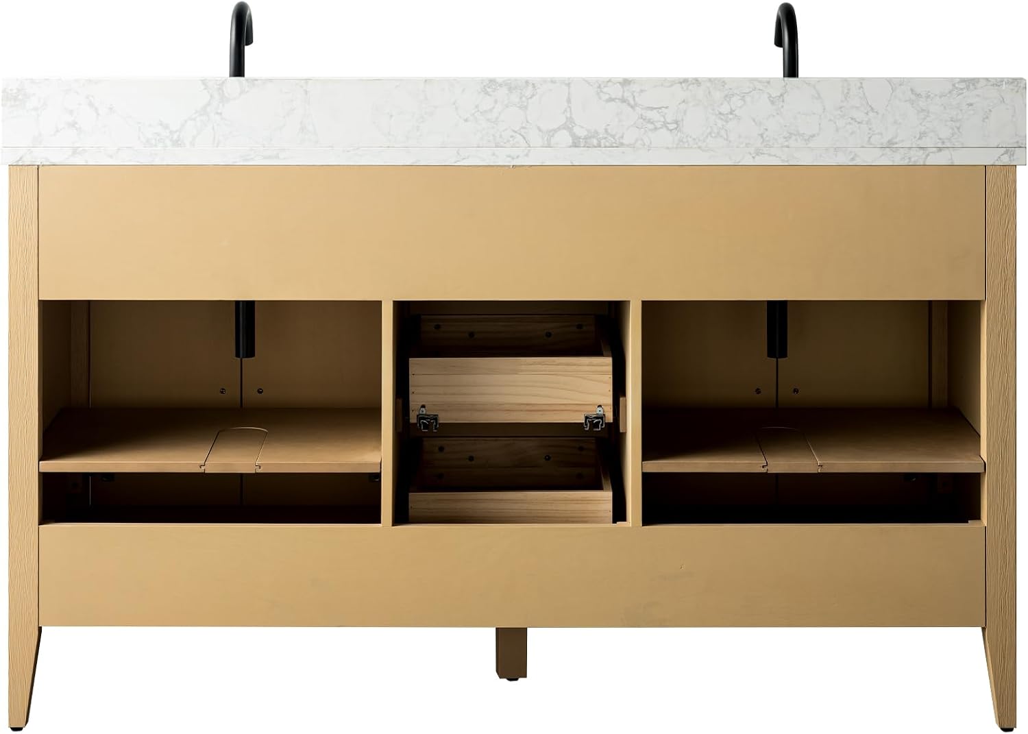 Vanity Art 60 inch Bathroom Vanity with Double Sink & Ceramic Top, Vanity Cabinet with Soft-Closing Doors, Drawers, Solid Wood Frame, Natural Oak, VA9060-DNO-GB1
