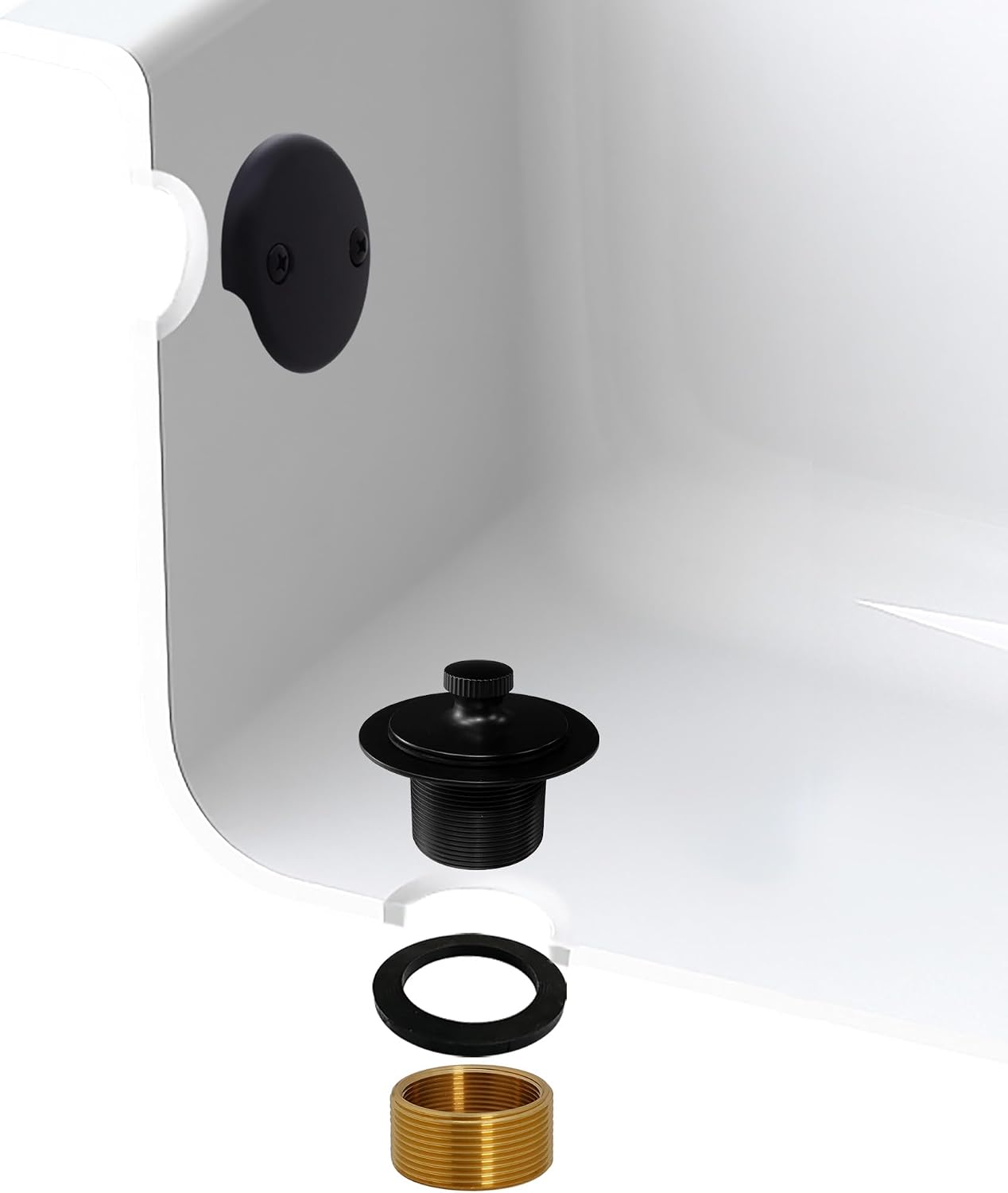 Westbrass D94K-50-62 Twist & Close Bathtub Drain Stopper with 2-Hole Faceplate and Adapter Bushing, Matte Black (50-Pack)