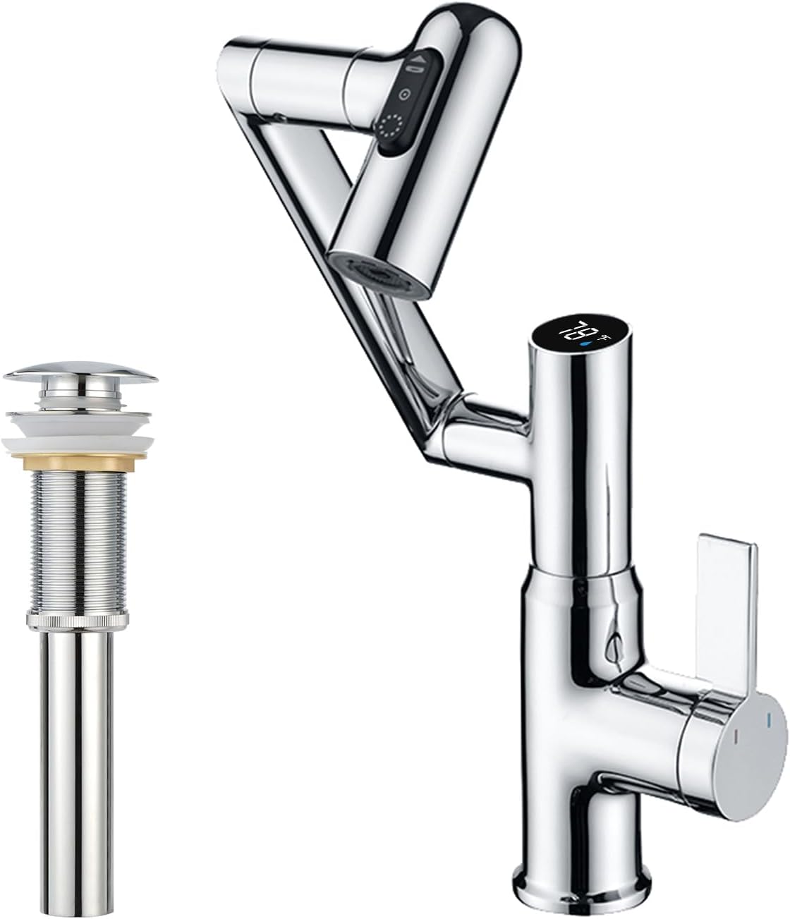 Lefton Rotatable Bathroom Faucet BF2204 with Pop-up Bathroom Sink Drain Stopper Without Overflow D01 (Contemporary, Chrome)