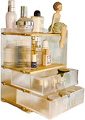 Makeup Storage Box Acrylic Makeup Organizer for Vanity, Multi-function Desk Organizer with 2 Drawers and Storage Cabinet,Clear Bathroom Organizer Countertop for Cosmetics,Lipsticks,Jewelry,Nail Care,S